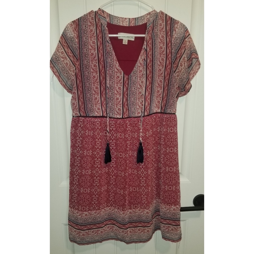 Red Patterned Dress with Tassels